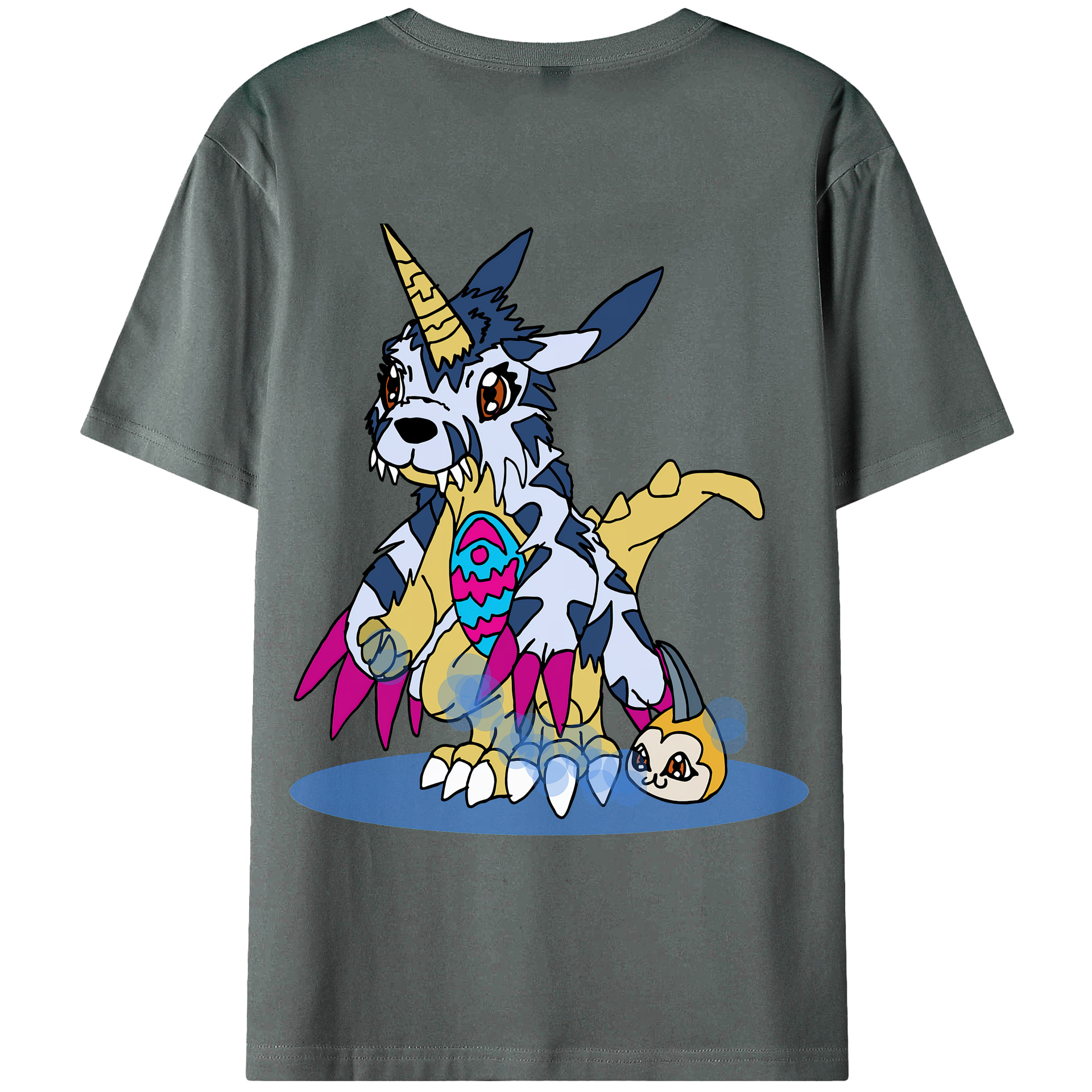 （画像用） Digimon デジタルモンスター/デジモン 綿100％ メンズ半袖Tシャツ（バックプリント） 通気性